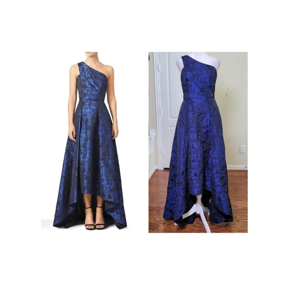 Pamella Roland Crystalline Gown Blue Women 2 Jacquard One Shoulder Hi Lo Formal